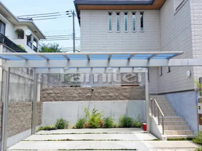 カーポート YKKAP エフルージュグラン 横2台用(ワイド ツイン) F型フラット屋根 特殊加工 梁延長