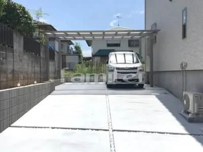 カーポート LIXILリクシル ネスカF 横2台用(ワイド ツイン) F型フラット屋根 土間コンクリート 化粧砂利目地