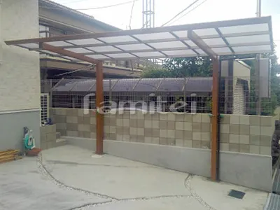 フル木製調自転車バイク屋根 TAKASHOタカショー アートポート F型フラット屋根 サイクルポート 駐輪場屋根