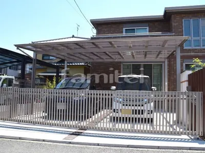 カーポート LIXILリクシル ネスカF 横2台用(ワイド ツイン) F型フラット屋根 電動跳ね上げ式門扉 ワイドオーバードアS4型 アップゲート