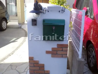 門柱 塗り壁 四国化成 美ブロHG塗装 壁レンガ貼り ユニソン ソイルレンガスリム アンチックオレンジ