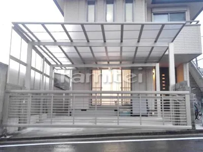 カーポート YKKAP エフルージュグラン 横2台用(ワイド ツイン) F型フラット屋根 目隠しパネル(側面 サイド) 特殊加工 斜めカット