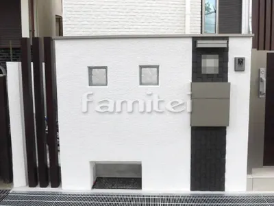 門袖 塗り壁 モザイクタイル ガラスブロック 木製調デザインアルミ角柱 LIXILリクシル デザイナーズパーツ 角材 アルミ笠木 コーピング