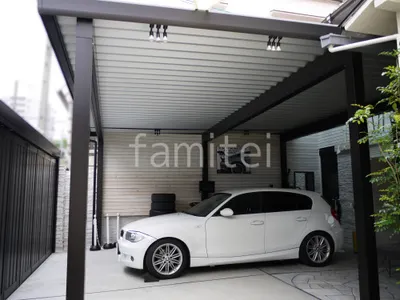 カーポート２台(ワイド) ツイン YKKAP ジーポートPro 積雪50cm対応 フラット屋根 折板屋根