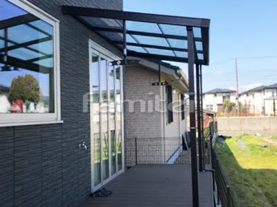 フル木製調テラス屋根 LIXILリクシル シュエット 1階用 F型フラット屋根 物干し 人工木材ウッドデッキ LIXILリクシル 樹ら楽ステージ(きらら) 樹脂