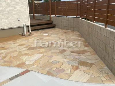 アプローチ 床石貼り 乱形石 石英岩