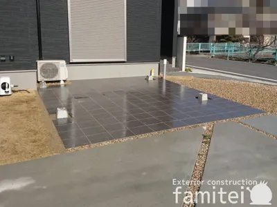 玄関アプローチ階段 床タイル貼り LIXILリクシル マルモアート300角 MA-12