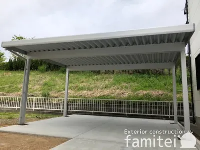 カーポート２台(ワイド) ツイン YKKAP ジーポートPro 積雪50cm対応 フラット屋根 折板屋根