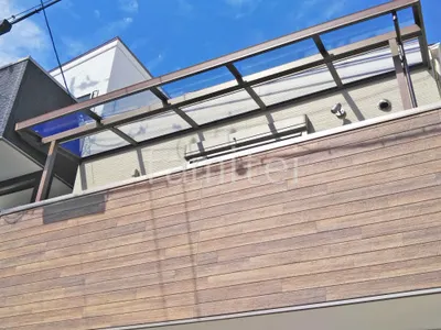 ２階ベランダ屋根  LIXIL フル木製調 シュエット フラット屋根 スタンダード 壁付