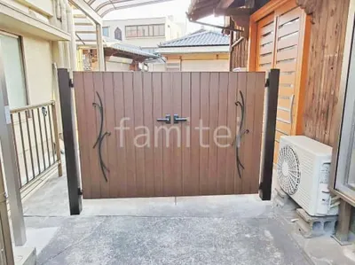 両開き 門扉 YKKAP 木製調 ルシアスTM2C型 鋳物＋たて目隠し 