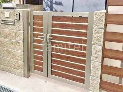 親子両開き 門扉 LIXIL 木製調 AB ウッディYS3型 