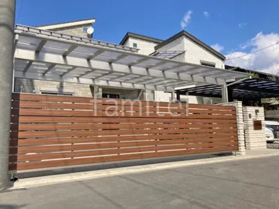 ２台ワイド 跳ね上げ門扉ゲート  LIXIL 木製調オーバードアS5型 