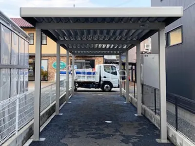 カーポート２台(縦) 連棟 YKKAP ジーポートPro 積雪50cm対応 フラット屋根 折板屋根