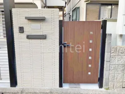 片開き 門扉 YKKAP 木製調 ルシアスFK1型 小窓 