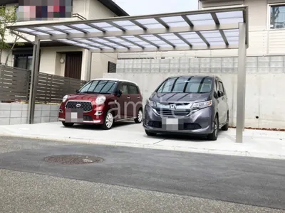 カーポート2台(ワイド) ツイン LIXIL ネスカF フラット屋根 駐車場ガレージ床 土間コンクリート仕上 伸縮目地