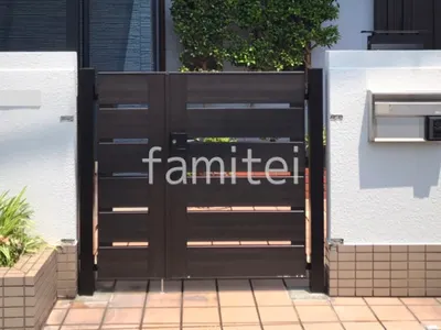 親子両開き 門扉 YKKAP 木製調 ルシアスYS4型 横スリット 