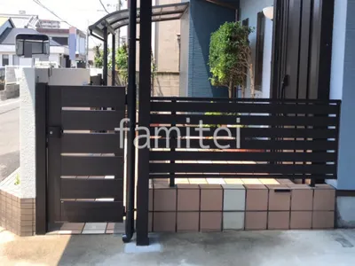 片開き 門扉 YKKAP 木製調 ルシアスYS4型 横スリット 