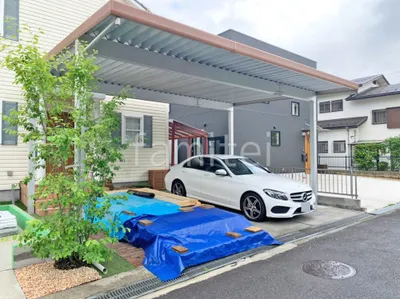 カーポート２台(ワイド) ツイン YKKAP 木製調 ジーポートPro 積雪50cm対応 フラット屋根 折板屋根