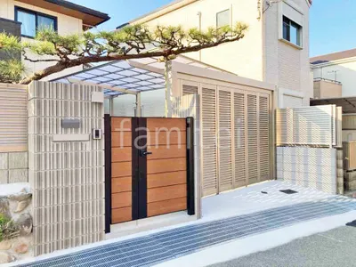 親子両開き 門扉 YKKAP 木製調 ルシアスYM2型 横目隠し 