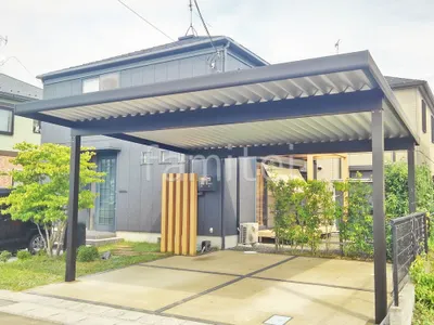 カーポート２台(ワイド) ツイン YKKAP ジーポートPro 積雪50cm対応 フラット屋根 折板屋根