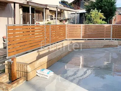 アルミ形材 フェンス YKKAP 木製調ルシアスYS3F型 横スリット 目隠し 木調・ラティス