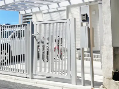 機能門柱 照明なし  LIXIL アクシィ2型 パターン3  片開き 門扉 LIXIL AB TR2型 細たて桟 