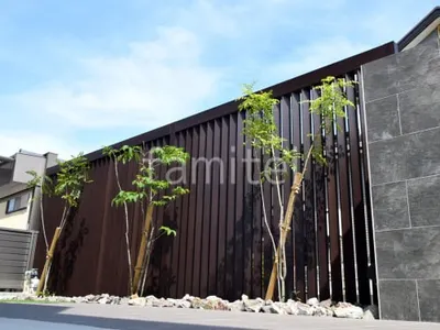 シンボルツリー 常緑樹 シマトネリコ 落葉樹 アオダモ 植栽 見切りピンコロ石