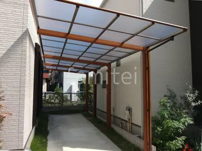 カーポート２台(縦) 連棟 タカショー フル木製調 アートポート フラット屋根