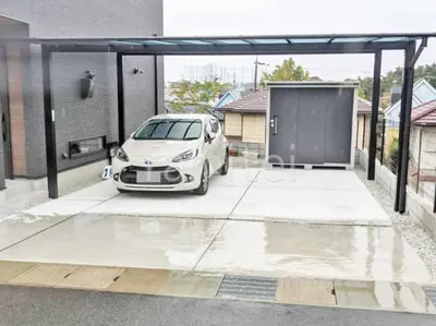 カーポート２台(ワイド) ツイン 三協アルミ スカイリード 奥行勾配 両側支持 フラット屋根