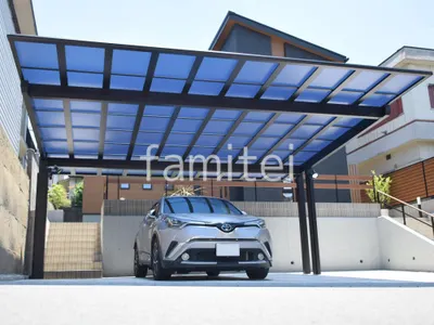 カーポート２台(ワイド) ツイン YKKAP エフルージュFIRST EX フラット屋根 後ろ柱