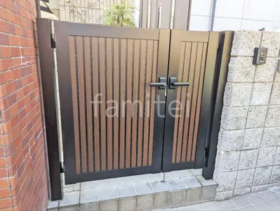 親子両開き 門扉 YKKAP 木製調 ルシアスTM1型 たて目隠し 