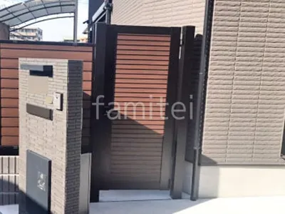 片開き 門扉 YKKAP 木製調 ルシアスYM1型 横目隠し 