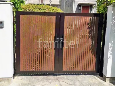 両開き 門扉 YKKAP 木製調 ルシアスTS1型 たてスリット 