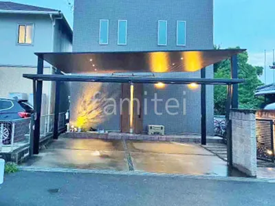 カーポート２台(ワイド) ツイン LIXIL 木製調 カーポートSC フラット屋根 吊り下げ屋根