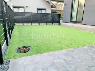 お庭 人工芝 施主支給 防草シート加工