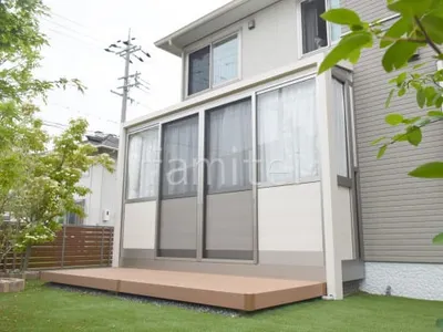 引き戸 樹脂デッキ サンルーム（テラス囲い） YKKAP 木製調 ソラリアF フラット屋根