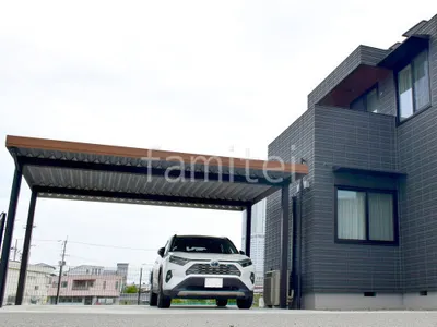 カーポート２台(ワイド) ツイン YKKAP 木製調 ジーポートPro 積雪30cm対応 フラット屋根 折板屋根