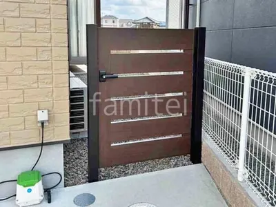 片開き 門扉 YKKAP 木製調 ルシアスYS4型 横スリット 