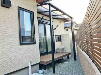 １階テラス屋根 （雨除け） LIXIL スピーネF フラット屋根 スタンダード 壁付 人工木デッキ  YKKAP 人工木 リウッドデッキ200 