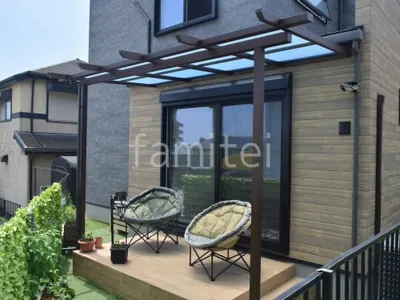 １階テラス屋根 （雨除け） YKKAP フル木製調 サザンテラス パーゴラタイプ フラット屋根 スタンダード 壁付