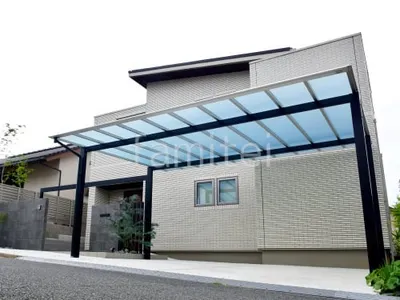 カーポート２台(ワイド) ツイン 三協アルミ スカイリード 奥行勾配 両側支持 フラット屋根