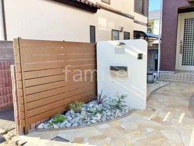 塗り壁門柱 エスケー化研 ベルアート塗装 郵便受けポスト ディーズガーデン デューンU