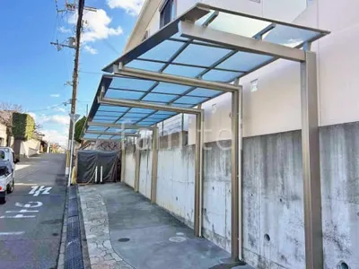 サイクルポート 自転車バイク屋根 三協アルミ ニューマイリッシュ 逆勾配 フラット屋根 前下がり屋根