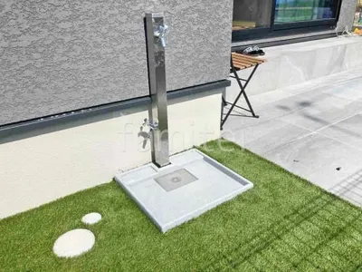 立水栓 ユニソン スプレスタンド60 蛇口2個 水受け グランデパン