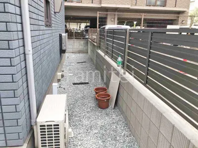 犬走り 防犯砂利敷き バラス砕石 防草シート加工