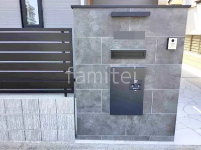 モダン門柱 壁タイル貼り タカショー セラレバンテ 郵便受けポスト LIXIL エクスポストS-3型 宅配ボックス Panasonic コンボミドル