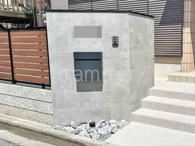 モダン門柱 壁タイル貼り タカショー セラレバンテ 郵便受けポスト Panasonic フェイサスFF