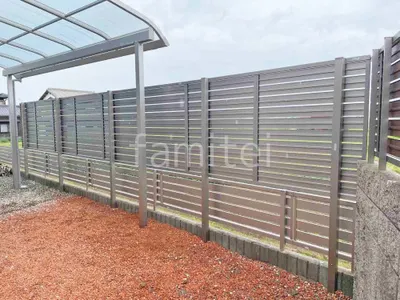 アルミ形材 フェンス LIXIL AB YS3型 横スリット3 2段柱 60角 上段のみ 目隠し