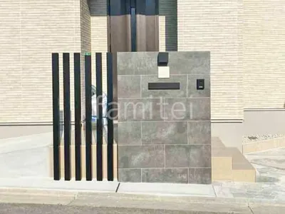 モダン門柱 壁タイル貼り タカショー セラレバンテ 郵便受けポスト YKKAP エクステリアポストG3型 デザインアルミ角柱 LIXIL デザイナーズパーツ 枕木材