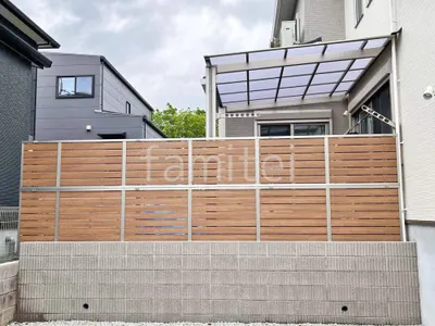 アルミ形材 フェンス LIXIL 木製調AB YS3型 横スリット3 2段柱 60角 目隠し 木調・ラティス